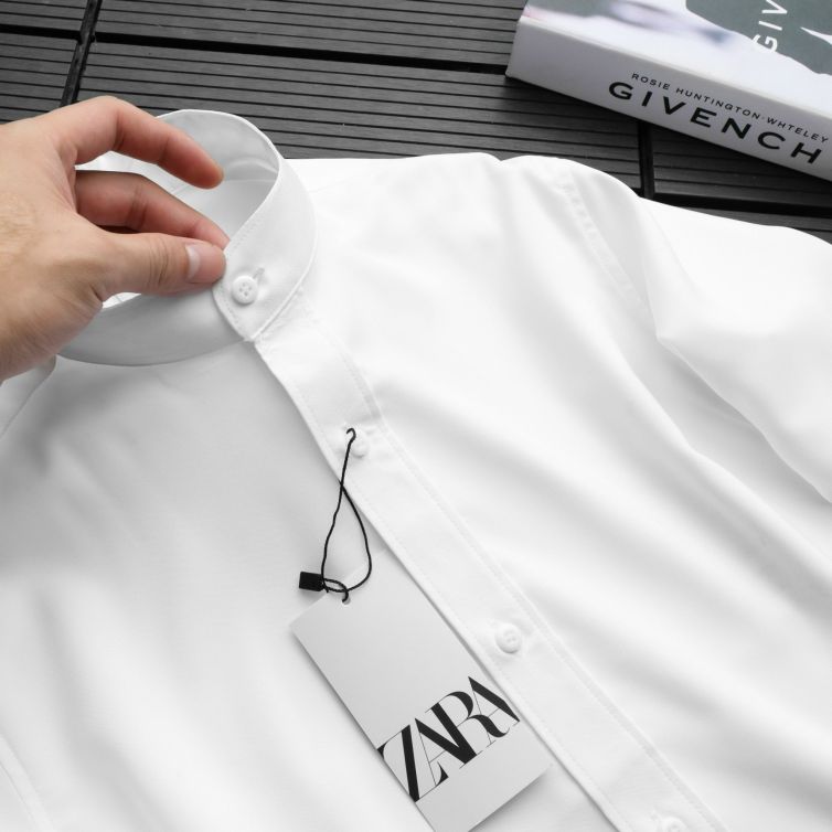 Shirt Zara Long Sleeve Band Collar White